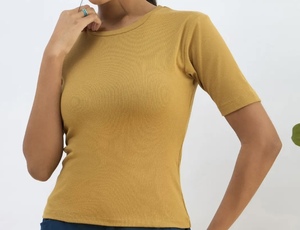 High Quality Women's Slim Fit Casual Short Sleeve <b>Crop</b> <b>Top</b> 100% Cotton & Polyester Breathable Anti-Wrinkle Washed Knitted - Product Image 1