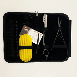 Pince à micro-perles à trou unique pour extensions de cheveux, avec système Velcro, lame de rasoir, en acier inoxydable noir mat, et clip de séparation à boucle - Product Image 2
