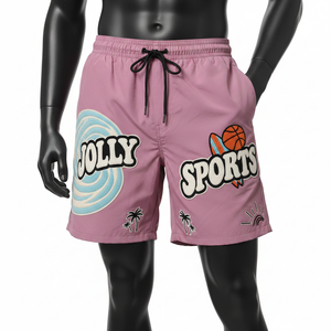 กางเกงว่ายน้ำชาย ผ้าไมโครไฟเบอร์โพลีเอสเตอร์พรีเมียม 130 GSM สีชมพูอ่อน แห้งเร็ว พร้อมปักโลโก้ - Product Image 1