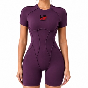 Combinaison de sport moulante personnalisée pour femme à manches courtes, une pièce, respirante, écologique, séchage rapide, contrastée, OEM - Product Image 1