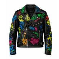 Blouson de moto en cuir pour homme style universitaire, imprimé flamme, décorations rivets, fermeture éclair, col montant, coupe-vent à capuche pour l'automne