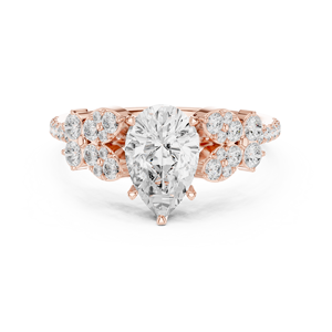 Bague de fiançailles en or rose avec diamant de laboratoire taille poire, style floral vintage, halo, pour femme - Product Image 2