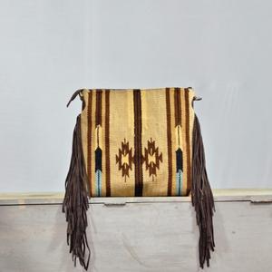 Bolso de Hombro Bohemio de Cuero Genuino con Patrón Geométrico, Decoración de Borlas, Cierre de Cremallera, Correa Única, para Uso Diario en Todas las Estaciones - Product Image 4