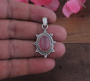 Handmade Oval Unakite Gemstone <b>Charms</b> 925 Sterling <b>Silver</b> Plated Granulation Sunburst Frame Vintage SHREE JAIPUR <b>SILVER</b> - Product Image 3