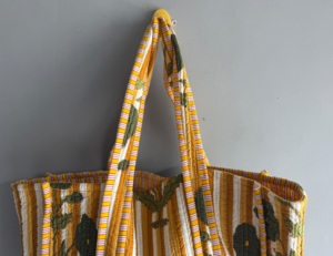 Sac fourre-tout en coton rayé bohème avec broderie florale, grande capacité, sac à bandoulière décontracté pour femme, usage quotidien, cadeau pour elle - Product Image 3
