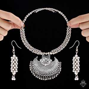 PRAO Oxidised <b>Silver</b> Fine Jewelry <b>Set</b> Includes <b>Necklace</b> <b>and</b> <b>Earrings</b> - Product Image 3