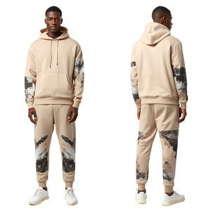 Conjunto Deportivo con Capucha para Hombre, Diseño Moderno con Estampado de Movimiento en el Desierto, Estilo Atlético Relajado y Contemporáneo - Product Image 1