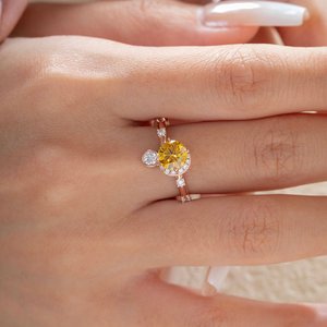 Bague en or rose massif 14 carats certifiée IGI avec diamant fantaisie jaune de 1 carat cultivé en laboratoire pour femme, motif soleil, lune et étoiles célestes de luxe - Product Image 2
