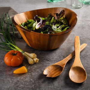 ชุดชามไม้อะคาเซียแกะสลักทำด้วยมือพร้อมถาดเครื่องใช้ในครัวดีไซน์คลาสสิกเป็นมิตรกับสิ่งแวดล้อมและทนทานต่อการใช้งานในครัว - Product Image 3