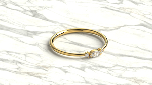 Minimalist 18K Gold Marquise and Round Diamond <b>Ring</b> For Women Three Stone Trilogy <b>Ring</b> Dainty Horizontal Stackable <b>Finger</b> Band - Product Image 3