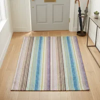 HILTEX Geometric Pattern Cotton Loop Pile Cushioned Flat Weave Coastal Rug Rectangle Handmade Washable Non-Slip Latex Backing