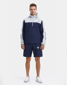 Ensemble de survêtement sportif pour homme, coupe-vent respirant et léger, bleu marine et gris, avec short taille mi-haute - Product Image 2