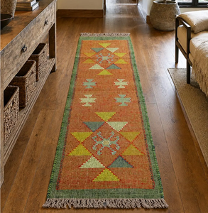 Tribal Southwestern <b>Runner</b> <b>Rug</b> Handmade Wool Jute Kilim Boho Farmhouse <b>Hallway</b> Entryway Rustic Corridor Floor Carpet Decor - Product Image 1