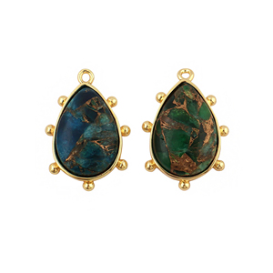18K Gold Plated Solid Brass Apatite Jade Mohave Turquoise Pendant Connector Handmade Emerald Pear Cabochon Jewelry Link Supplies - Product Image 1