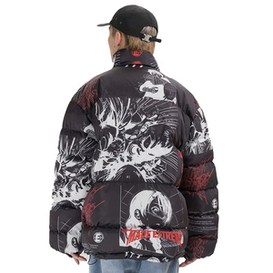 Blouson matelassé imprimé pour homme, coupe oversize, coupe-vent tendance avec lettres imprimées, style vintage, hip-hop, chaud, type bomber - Product Image 2