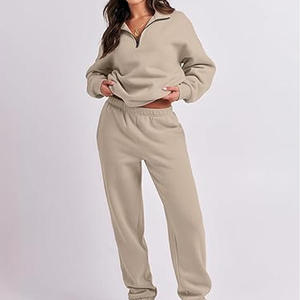 Unisex Solid Color Fleece Quarter Zip Sweatshirt And Jogger Pants Set Casual Oversized Tracksuit Autumn Wear - Product Image 5