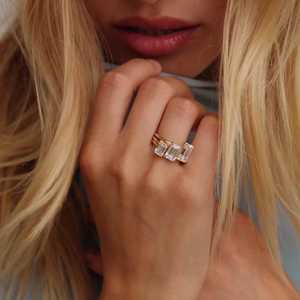 Bagues de fiançailles en diamant, or massif 14k 18k, solitaire, pour anniversaire, mariage, bijoux modernes, taille émeraude, diamant de laboratoire, 1, 2, 3 carats, vente en gros - Product Image 4
