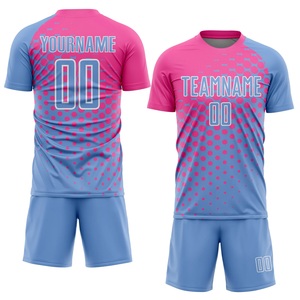 ชุดเสื้อฟุตบอลแบบซับลิเมชั่นสั่งทำพิเศษ แขนสั้น แห้งเร็ว ลายจุด สีชมพู สีฟ้า ชุดทีม คอวี สำหรับผู้ใหญ่ ทุกฤดูกาล - Product Image 1