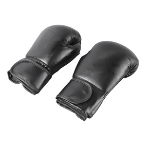 Gants de boxe en cuir noir à doigts entiers avec fermeture à lacets au poignet pour adultes - Product Image 2