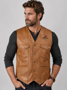 Premium <b>men</b> leather <b>vest</b> with neat stitching smooth inner lining handy pockets and classic style for biking outdoor and travel - Product Image 4