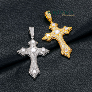 925 Silver Gold Plated <b>Cross</b> Pendant With Lab Grown Diamond Inlay Religious <b>Charm</b> Unisex Jewelry - Product Image 1