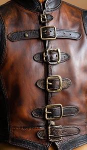 Men's <b>Black</b> Leather Buckle <b>Vest</b> Stand Collar Zipper Closure Outerwear - Product Image 3