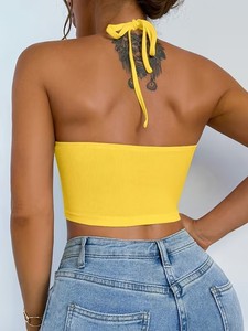 Ladies Wide Band Fitness Sports Bra Breathable Rib Knit Scoop Collar Athletic <b>Crop</b> Vest High Stretch Running <b>Top</b> - Product Image 6