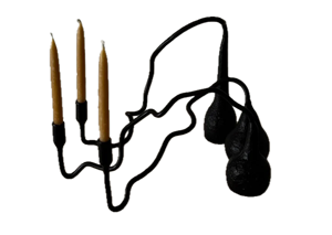 Juego de Portavelas Cónicos de Hierro Hechos a Mano, Diseño Serpentino Escultural, Negro Mate, Latón Antiguo, Copa para Flores, Decoración Navideña para el Hogar - Product Image 5