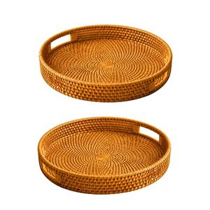 Plateau de service en rotin de style bohème écologique et panier fait main peu encombrant pour la décoration intérieure et les réceptions - Product Image 1