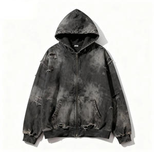 Sudadera con Capucha para Hombre, Totalmente Modificada, de Alta Calidad, Lavada al Ácido, de Forro Polar de 280 g/m², de Algodón/Poliéster, con Logotipo Personalizado, Corte Regular, Ecológica - Product Image 1