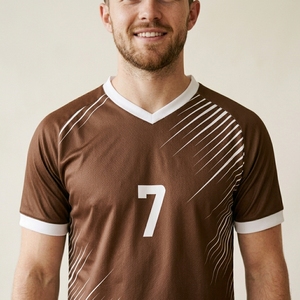 Ensemble de maillot de football unisexe marron, col rond, manches courtes, respirant, anti-transpiration, polyester écologique, numéro 7 sur le devant - Product Image 5