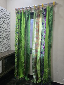 Green Vintage Floral Silk <b>Curtains</b> Sari Inspired Rope Format Tab Top Skylight Window Treatments 100% Silk Translucent Shading - Product Image 6