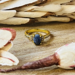 Latest Design Lapis Lazuli <b>Ring</b> Boho Brass <b>Rings</b> Women 18k Gold Plated <b>Dainty</b> Solitaire Band Minimalist Jewelry Wholesale/OEM/OD - Product Image 1