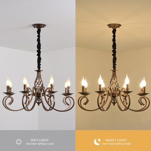 Lampadario Rustico in Stile Country Francese a 8 Luci E12, Lampada a Sospensione Vintage in Ferro, Risparmio Energetico, Altezza Regolabile - Product Image 6
