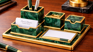 Malachite <b>desk</b> accessory green malachite stone decoration gift healing crystal malachite gift set feng shui malachite corporate - Product Image 2