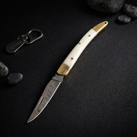 Couteau pliant artisanal porte-clés, mini couteau de poche à ouverture coulissante, lame droite en acier Damas de 5 pouces, idéal pour cadeau, vente en gros