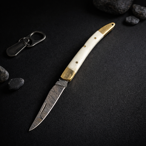 Navaja Plegable Artesanal con Llavero, Mini Navaja de Bolsillo con Apertura Deslizante, Hoja de Acero de Damasco de Borde Recto de 5 Pulgadas, Ideal para Regalo, Venta al por Mayor - Product Image 1