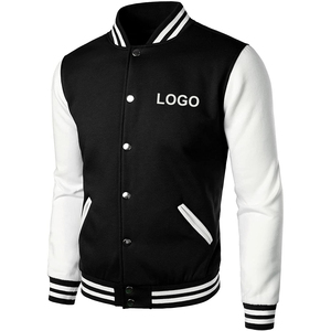 Veste universitaire noire et blanche pour homme, logo sur le devant, fermeture à boutons, vêtement décontracté pour l'automne, coupe classique, col rabattu, manches en PU - Product Image 2