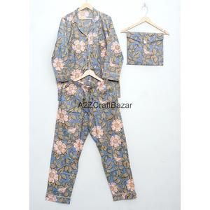 Ensemble de pyjama de luxe imprimé 100 % coton pour femme, manches longues, longueur intégrale, doux, décontracté, pour l'été, avec taille élastique - Product Image 2