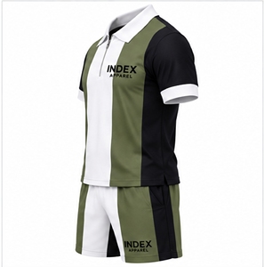 Conjunto de Camiseta Polo y Pantalones Cortos para Hombre INDEX APPAREL, Diseño Color Block, Manga Corta, Tejido a Rayas, Secado Rápido, Estilo Deportivo - Product Image 3