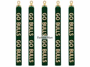 Green <b>Webbing</b> <b>Strap</b> with Gold "GO BULLS" Text and Metal Hook Fashion Accessory - Product Image 3