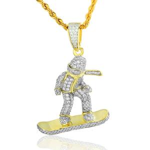 Collar con Colgante de Moissanita Estilo Hip Hop Iced Out Snowboarder, Plata de Ley 925 Chapada en Oro, Joyería Personalizada para Hombre - Product Image 5