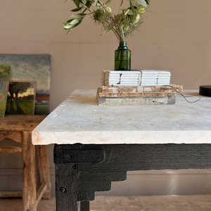 <b>Black</b> Rustic Wood <b>Side</b> <b>Table</b> with White <b>Marble</b> Top Square End <b>Table</b> for Living Room - Product Image 2