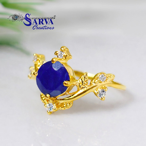 Natural <b>Lapis</b> <b>Lazuli</b> <b>Ring</b> Gold Plated 925 Sterling Silver Moissanite Gemstone <b>Ring</b> Vintage Floral Statement Jewelry for Women - Product Image 6