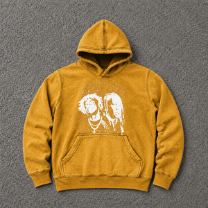 Sudadera con capucha extragrande dorada con estampado gráfico, estilo vintage lavado, de streetwear, con estampado de retrato llamativo, de felpa de algodón de alto gramaje, en oferta - Product Image 3
