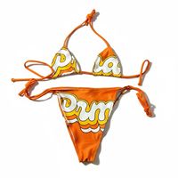 Conjunto de Bikini Hecho a Mano al por Mayor para Mujer, Traje de Baño de 2 Piezas de Corte Alto con Protección UV Frontal, Diseño Estampado, Poliéster y Spandex de Secado Rápido