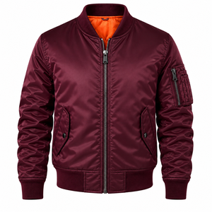 Blouson Bomber Homme Bleu Marine Couleur Unie Fermeture Boutons Cachés Manches Contrastantes Vêtement d'extérieur Décontracté Hiver Tricoté Polyester - Product Image 1