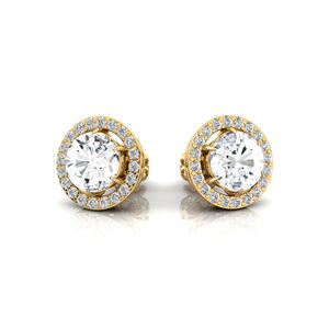 ต่างหูเพชรทรงบริลเลียนต์ 1.5 กะรัต ขนาด 7.3 มม. เพชรเพาะเลี้ยงในห้องปฏิบัติการ IGI ตัวเรือนทอง 14K ประดับเพชรรอบตัวเรือน 40 เม็ด เครื่องประดับชั้นดี - Product Image 4