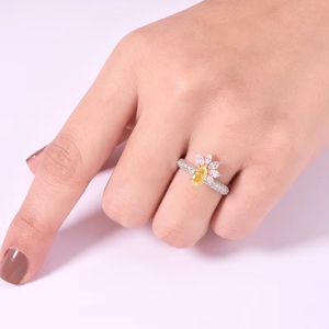 Moissanite Floral Fancy Yellow Pear Cut Cluster <b>Ring</b> For Women's original 925 Silver <b>Fine</b> Yellow Rhodium Proposal Gift For Her - Product Image 3