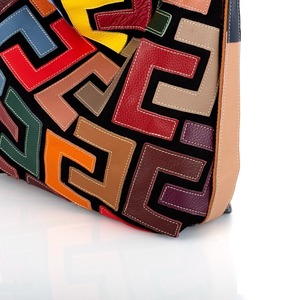 Ando <b>Bag</b> Genuine Cowhide Leather Shoulder Tote <b>Bag</b> Women Multicolor Geometric Patchwork Zipper Hobo <b>Bag</b> - Product Image 4